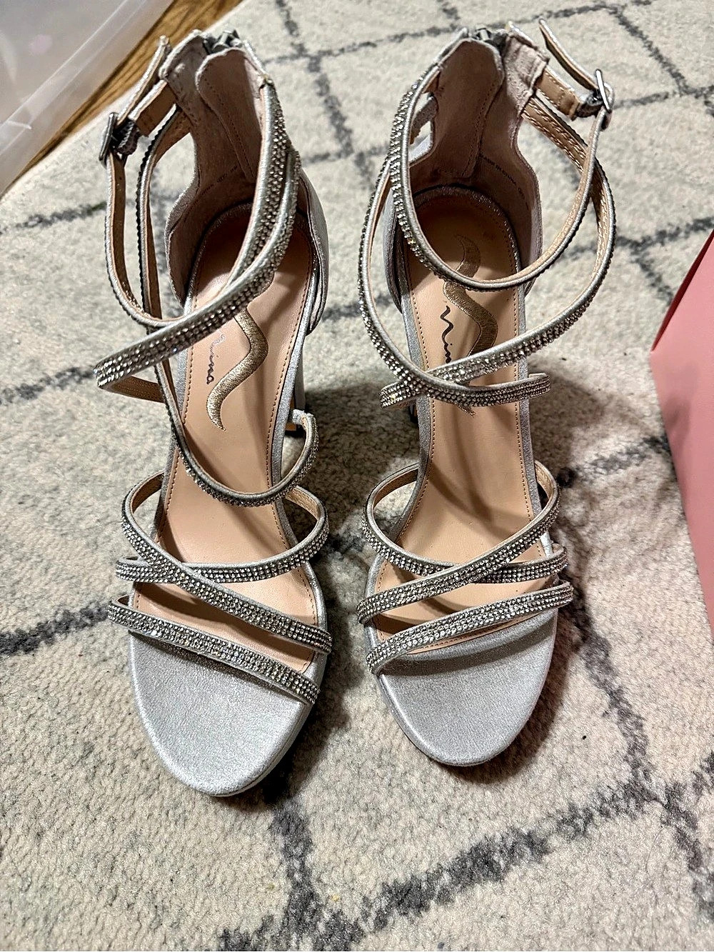 Nina Suzy-FY Rhinestone Strappy Heels in Silver US 10 M Like New